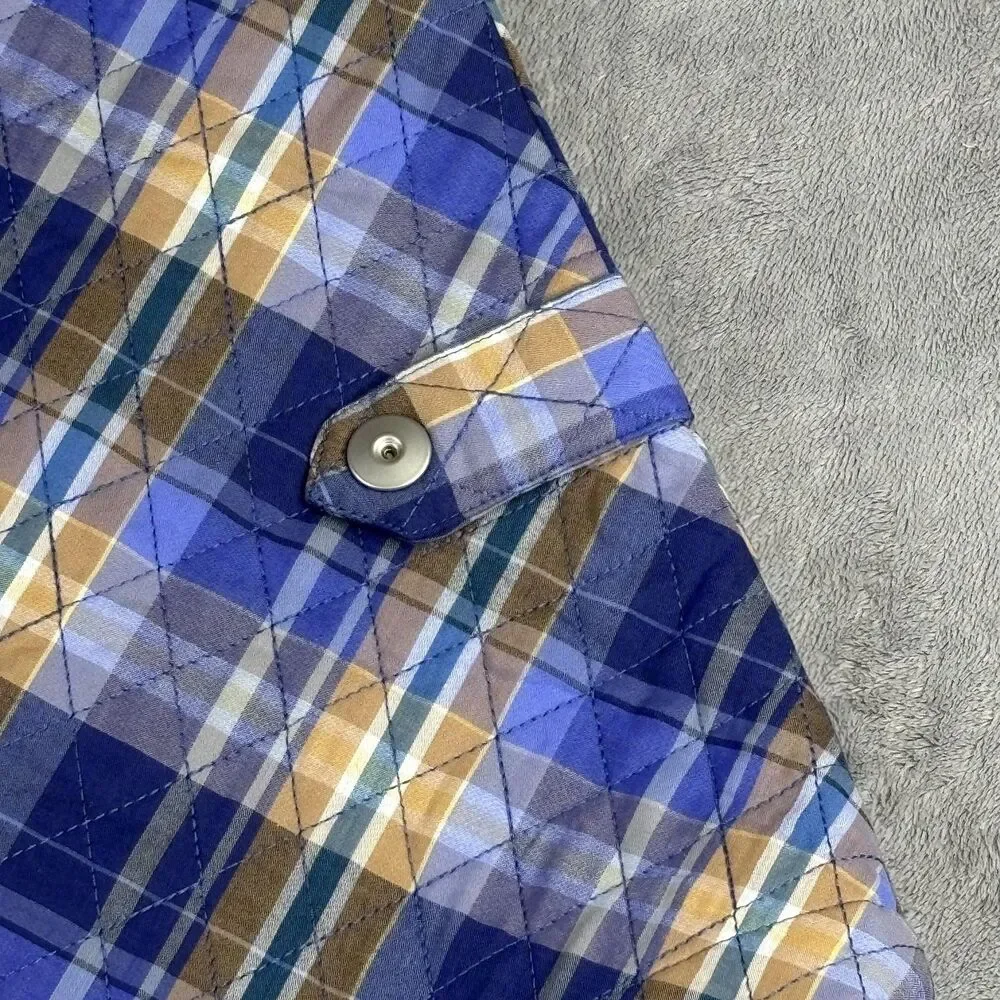 CJ Banks Vest Womens 2X Blue Plaid‎ Quilted Button Front Pockets Lined 20/22W